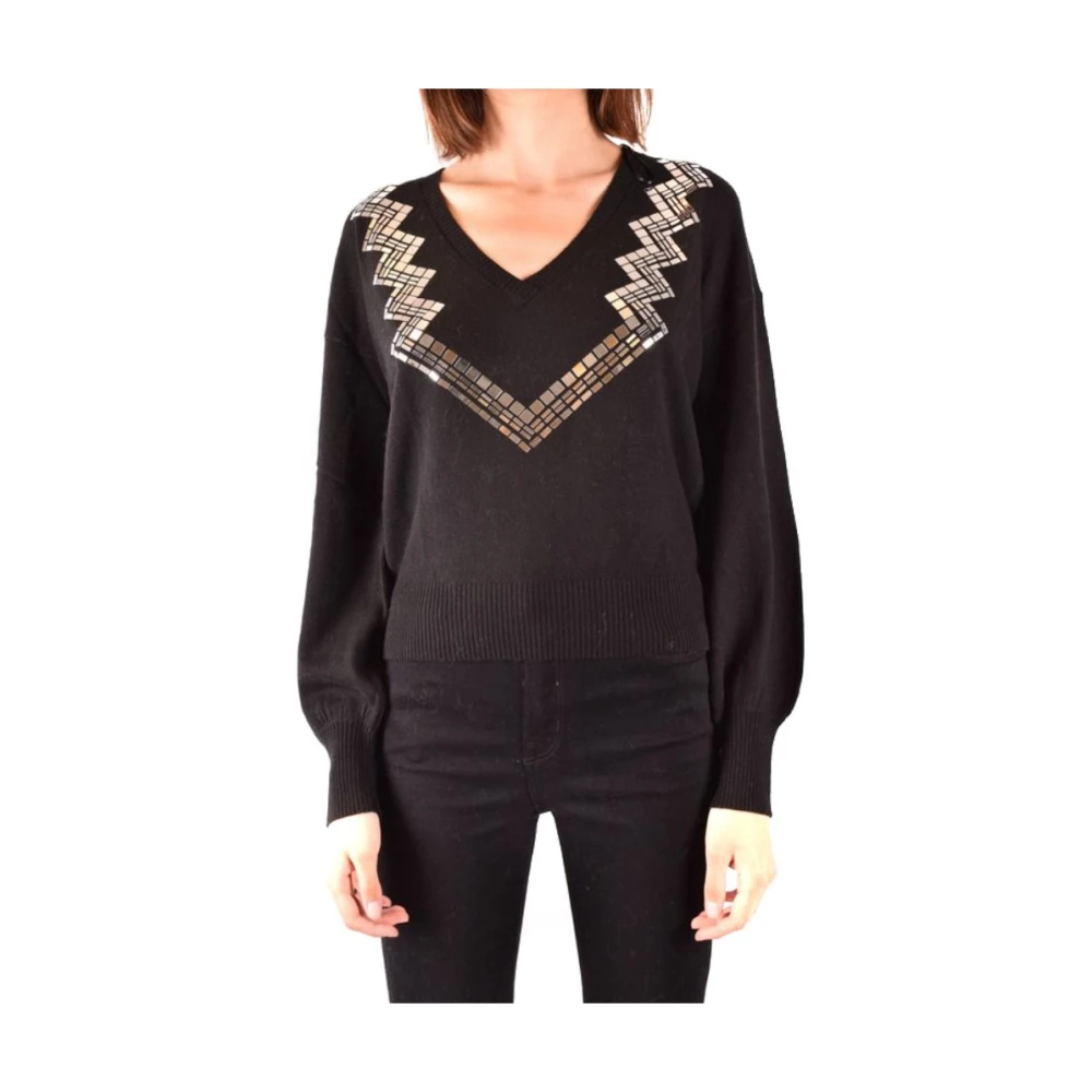 Pinko Svart V-Ringad Stickad Tröja