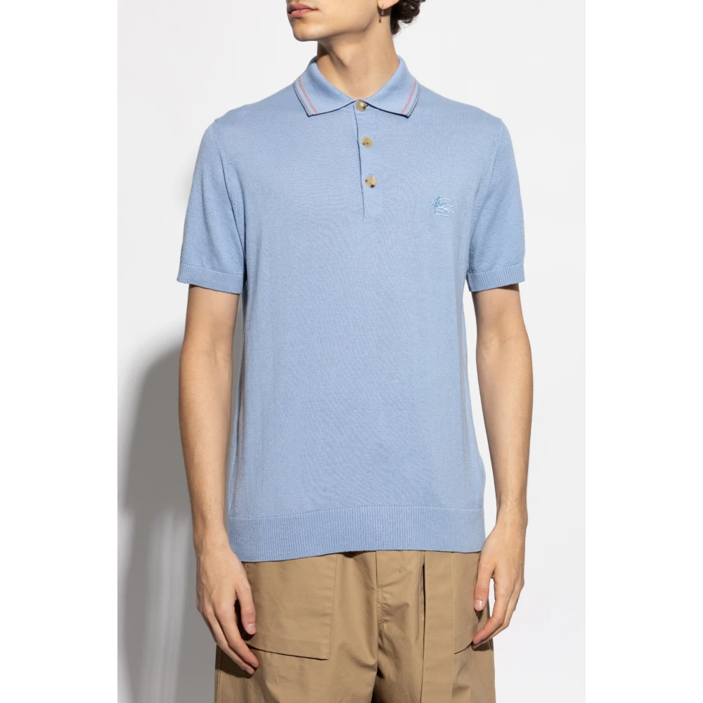 ETRO Katoenen polo met geborduurd logo Blue Heren