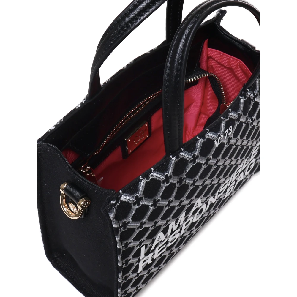 V73 Zwarte Geometrische Print Eco-Vriendelijke Tas Black Dames