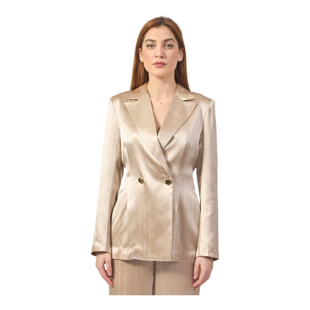 Fracomina Gouden double-breasted blazer met strass Yellow Dames