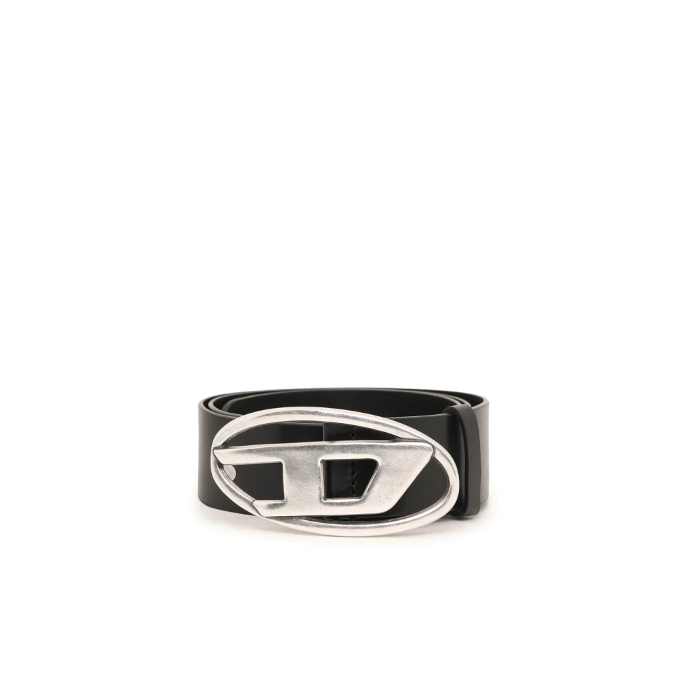 Diesel Men's Black Belts, 85 Cm, Leather Belt With Oval D Buckle