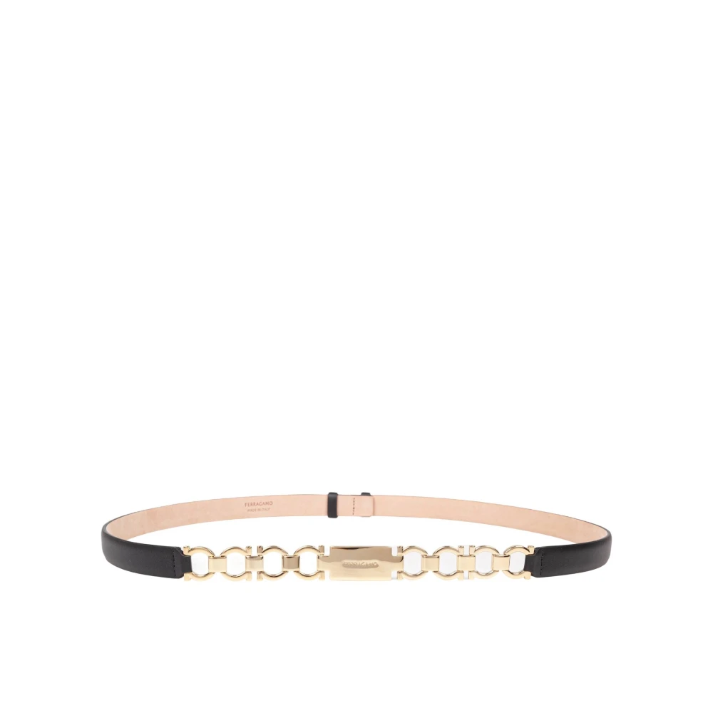 Ferragamo Black Leather Gancini Buckle Belt - Female - Belts - Black - One Size - Accessories