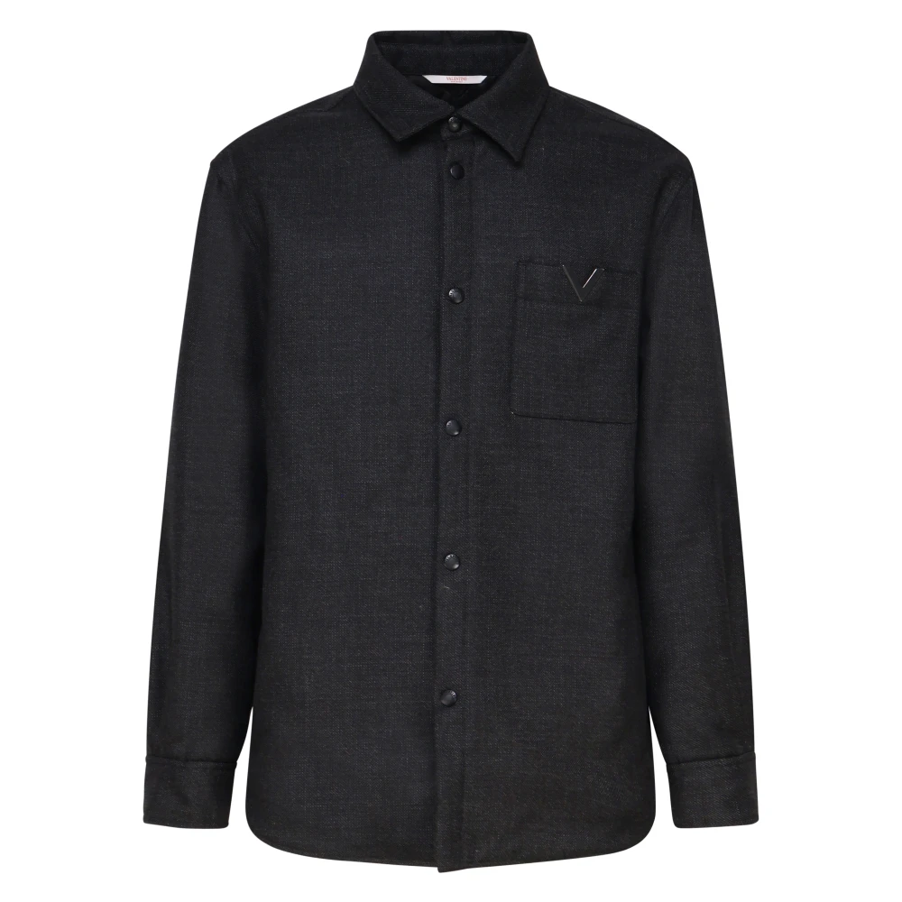 Valentino Garavani Donkergrijze Wollen Jas Knoopsluiting Gray Heren