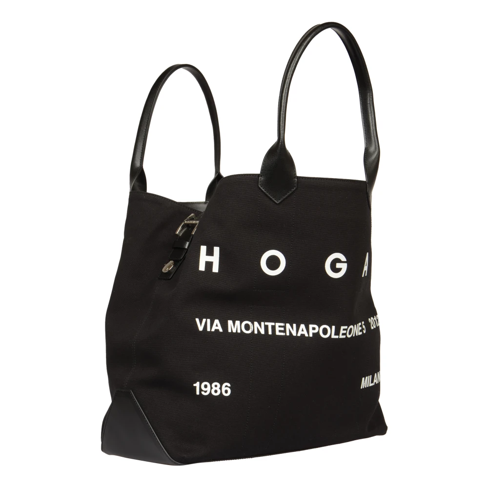 Hogan Canvas Shopping Media Tas in Zwart Black Dames
