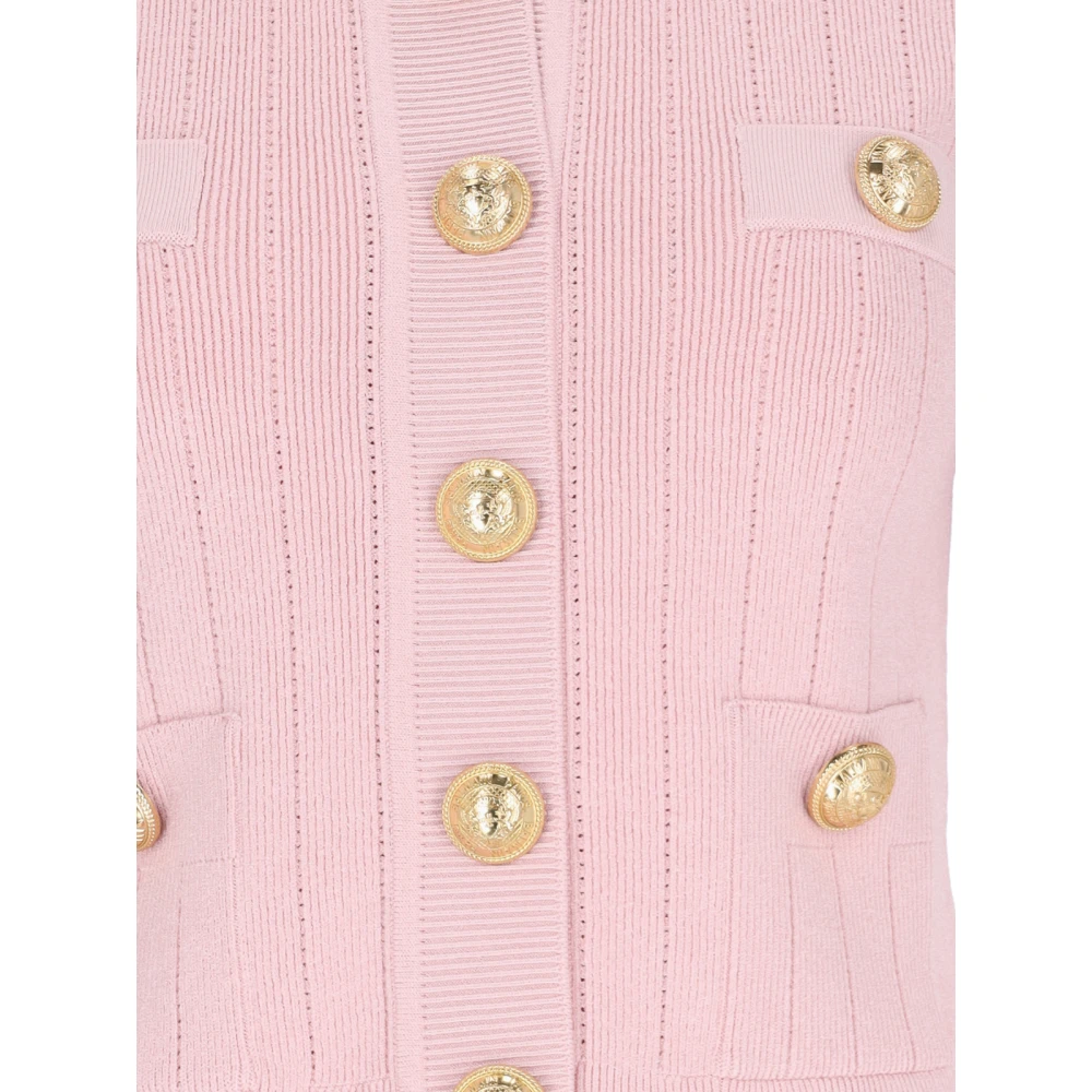Balmain Roze Cardigan met Gouden Details Pink Dames