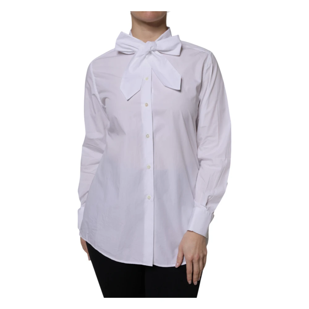 Dolce & Gabbana Women's White Ascot Collar Cotton Blouse - Shirts - Xs - Blouses & Shirts