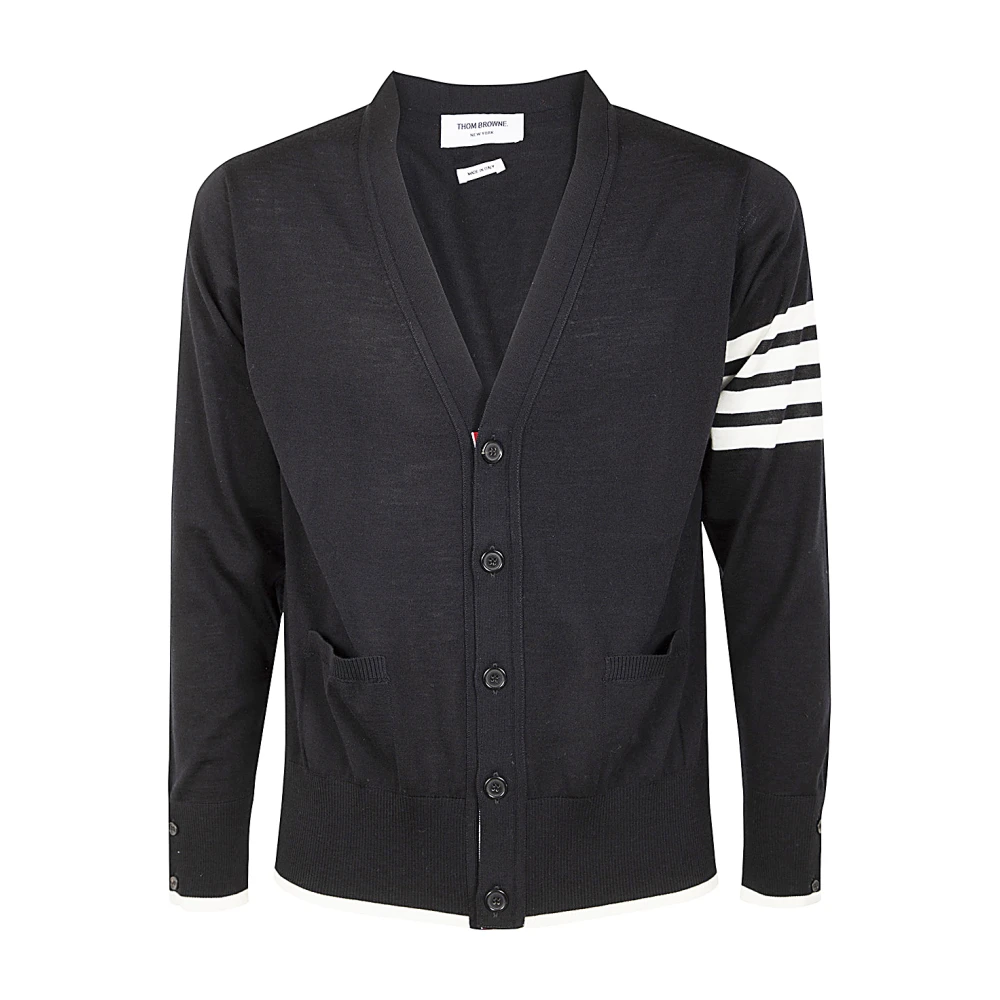 Thom Browne Merino Wol V-Hals Vest met Strepen Black Heren