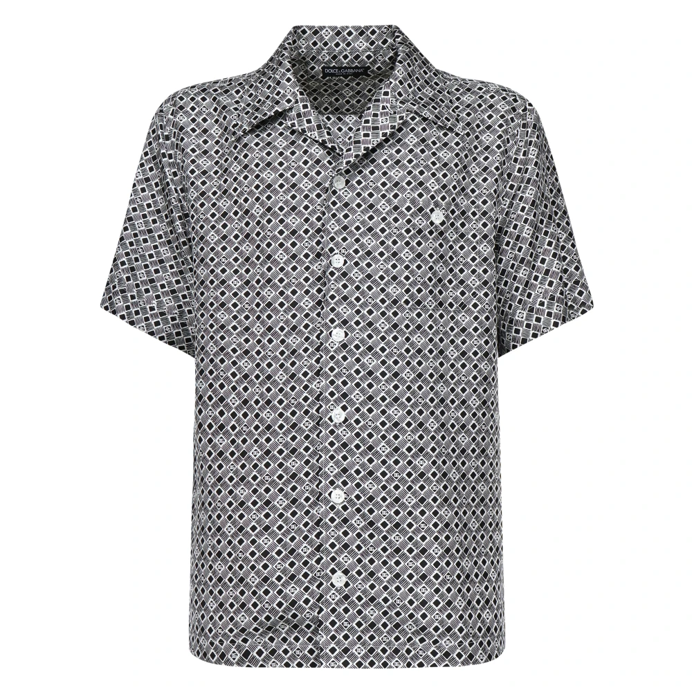 Dolce & Gabbana Zijden Grijze Shirt Cubaanse Kraag Korte Mouwen Gray Heren