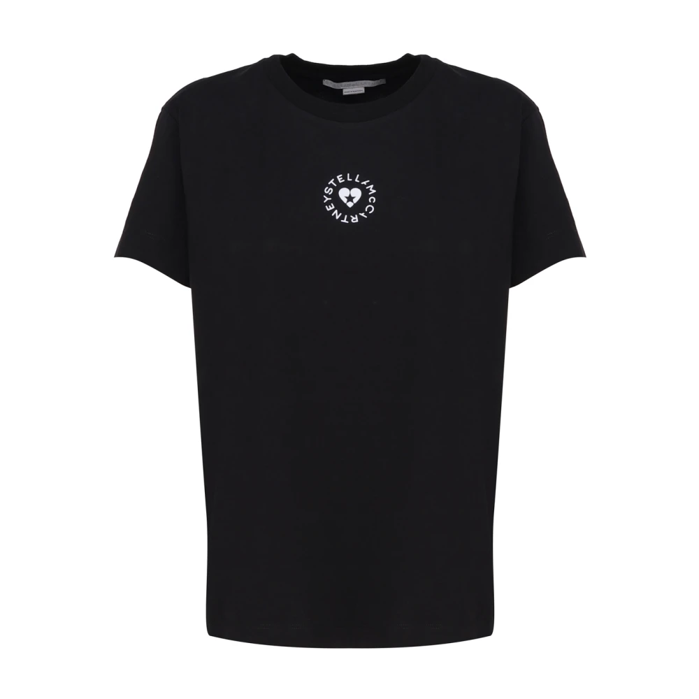 Stella Mccartney Zwarte Katoenen T-shirt met Ronde Kraag Black Dames