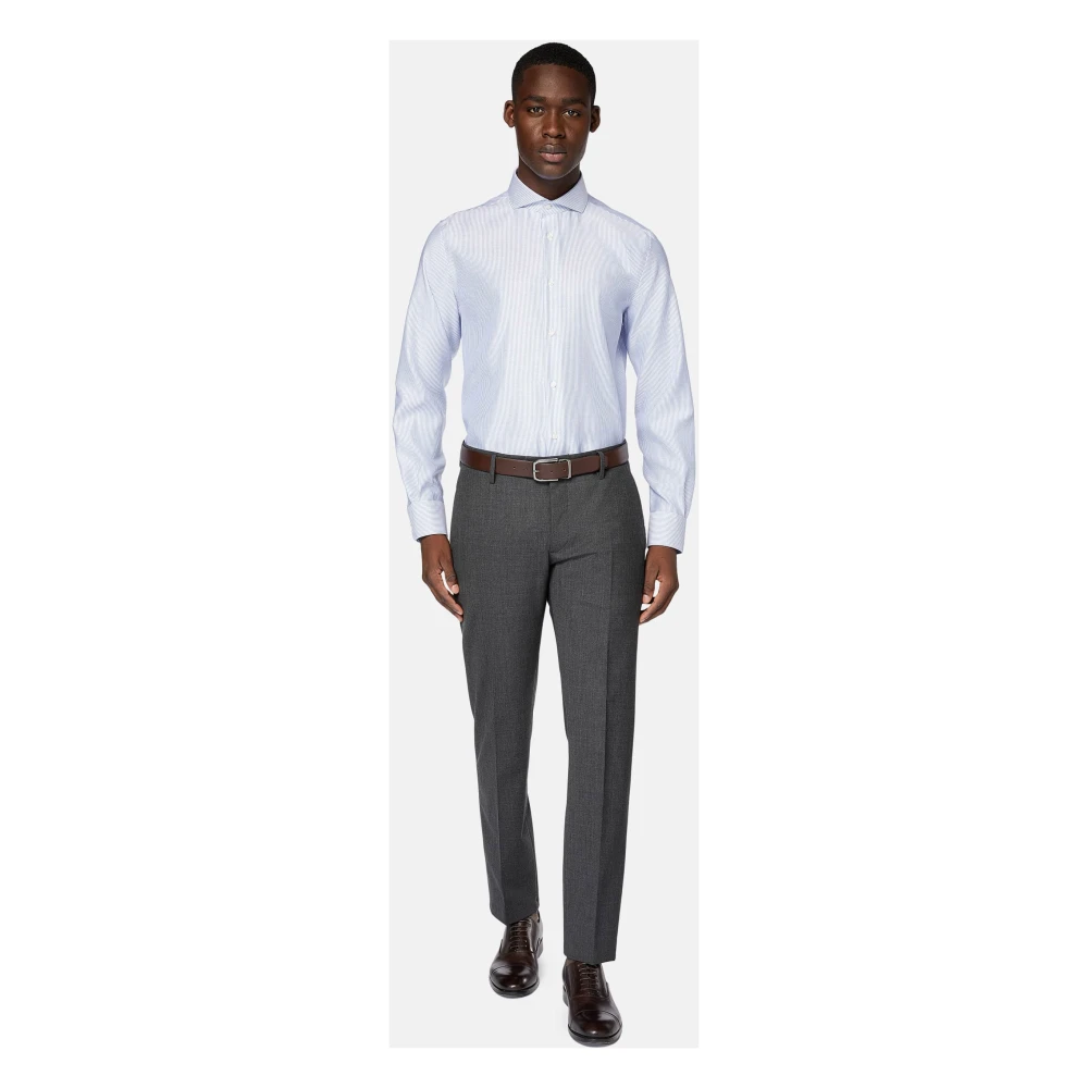 Boggi Milano Regular Fit Overhemd van gestreept katoenen twill Blue Heren