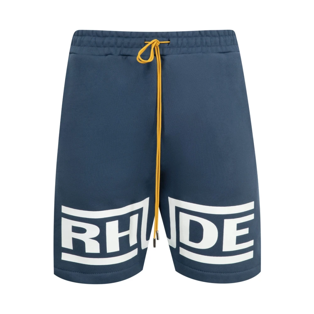 Rhude Blauwe Shorts met Elastische Tailleband en Logo Print Blue Heren