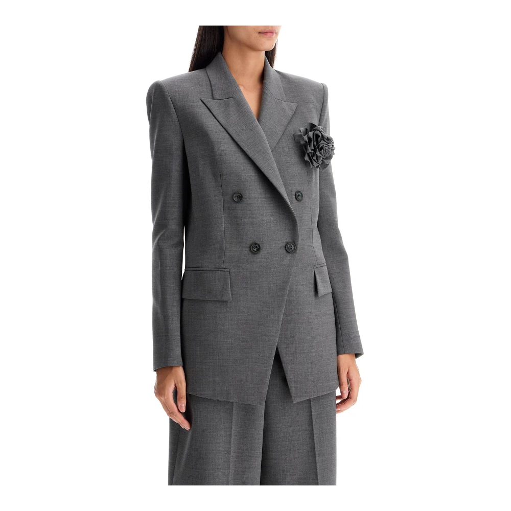 Giuseppe Di Morabito Rose Pin Double-Breasted Wollen Blazer Gray Dames