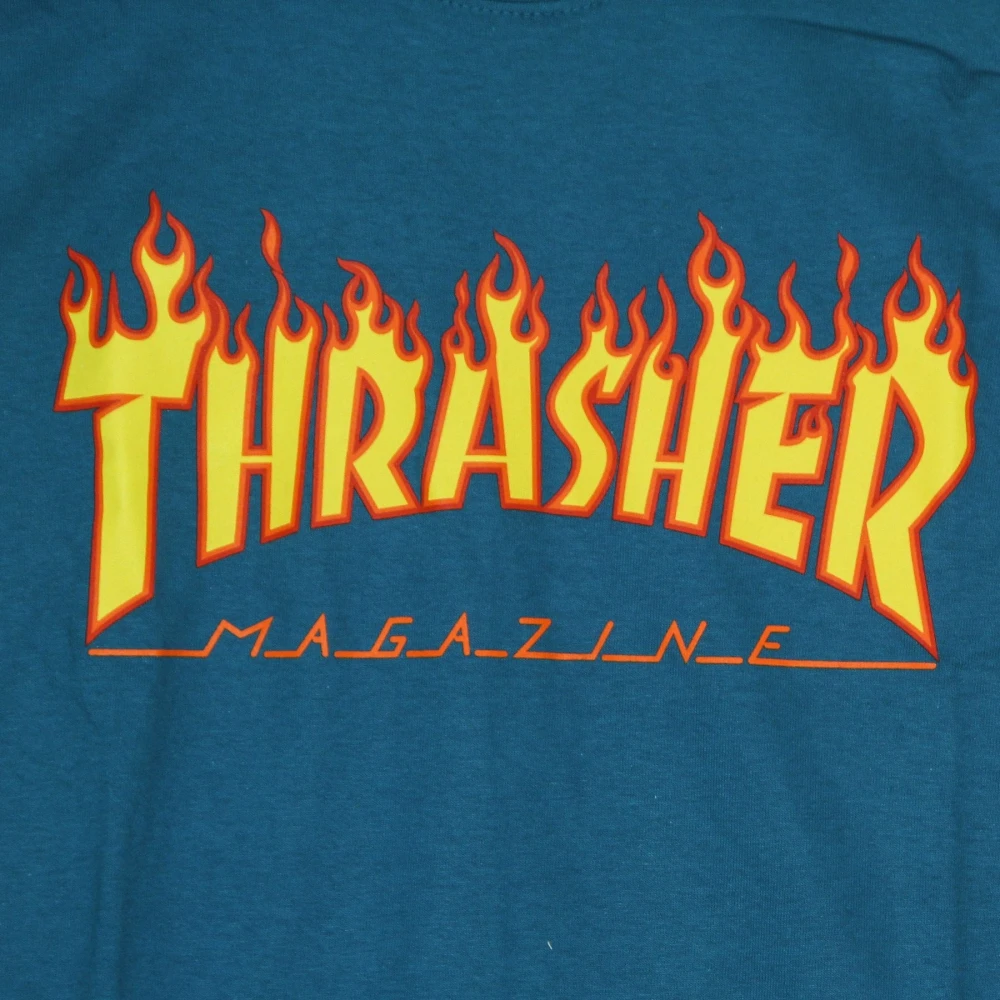 Thrasher Flame Tee Blauw Geel Korte Mouw T-shirt Blue Heren