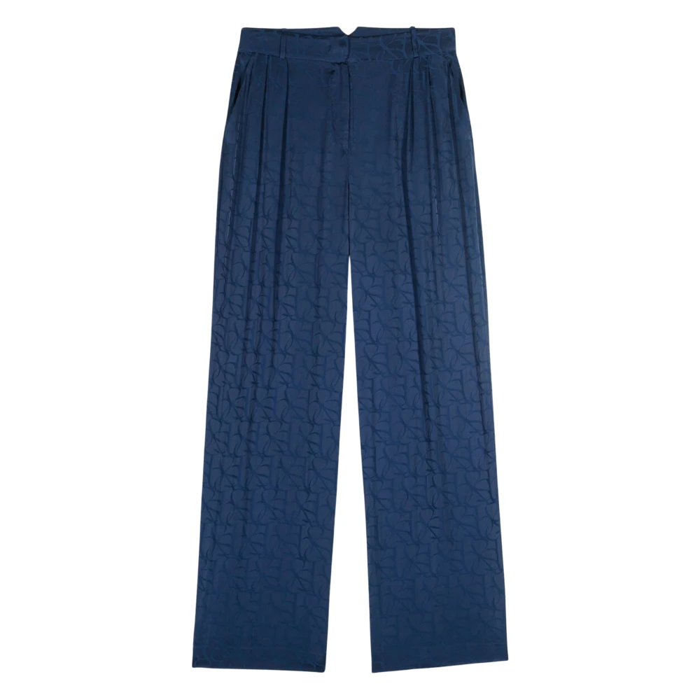 Ba&Sh Women's Blue Wide Trousers, L, Printed Wide Trousers