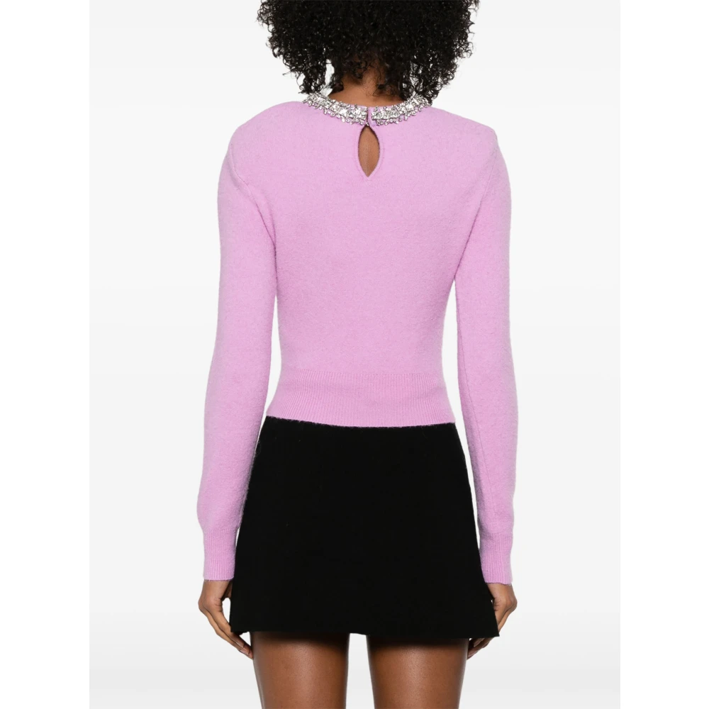 Self Portrait Roze Gebreide Trui met Diamant Kraag Pink Dames