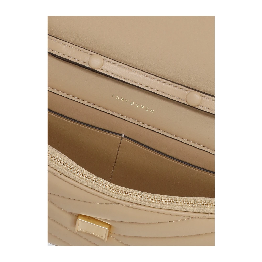 TORY BURCH Beige Leren Portemonnee met Kettingriem Beige Dames