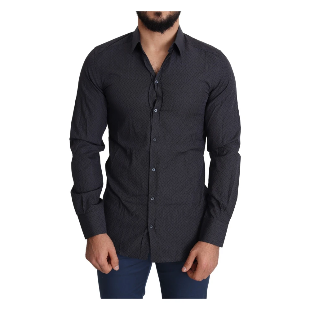 Dolce & Gabbana , Casual Shirts, Male, Black, S, Black Patterned Cotton Dress Shirt