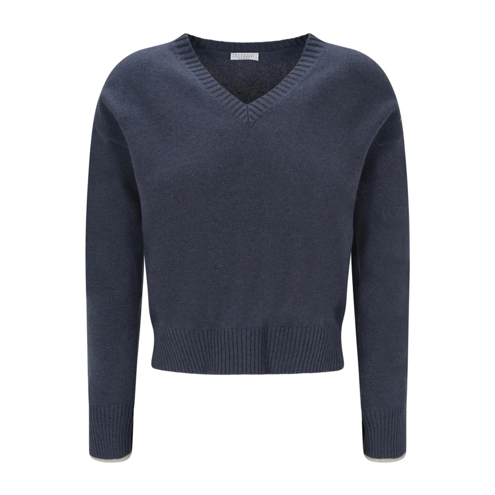 Brunello Cucinelli Blå Cashmere Tröja med Långa ärmar Blue, Dam