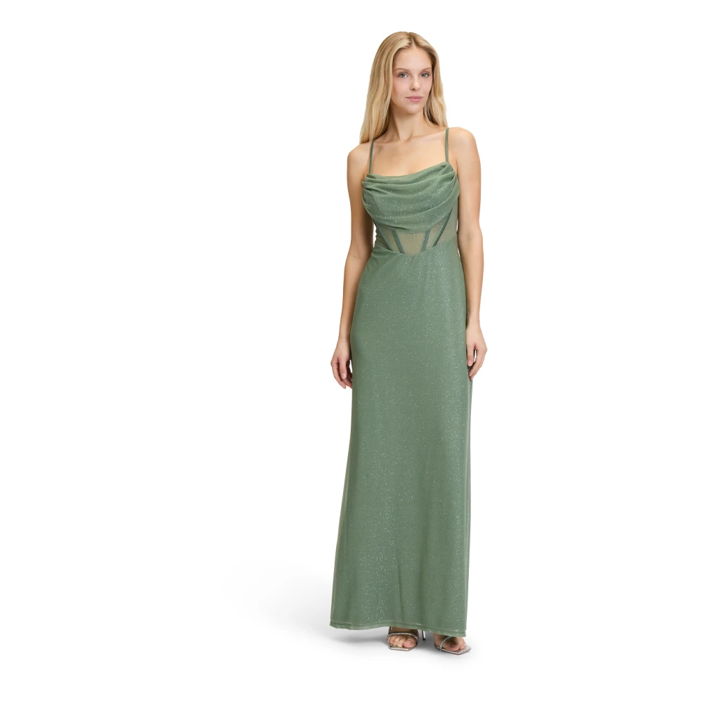 Vera Mont Glitter Mesh Avondjurk Green Dames