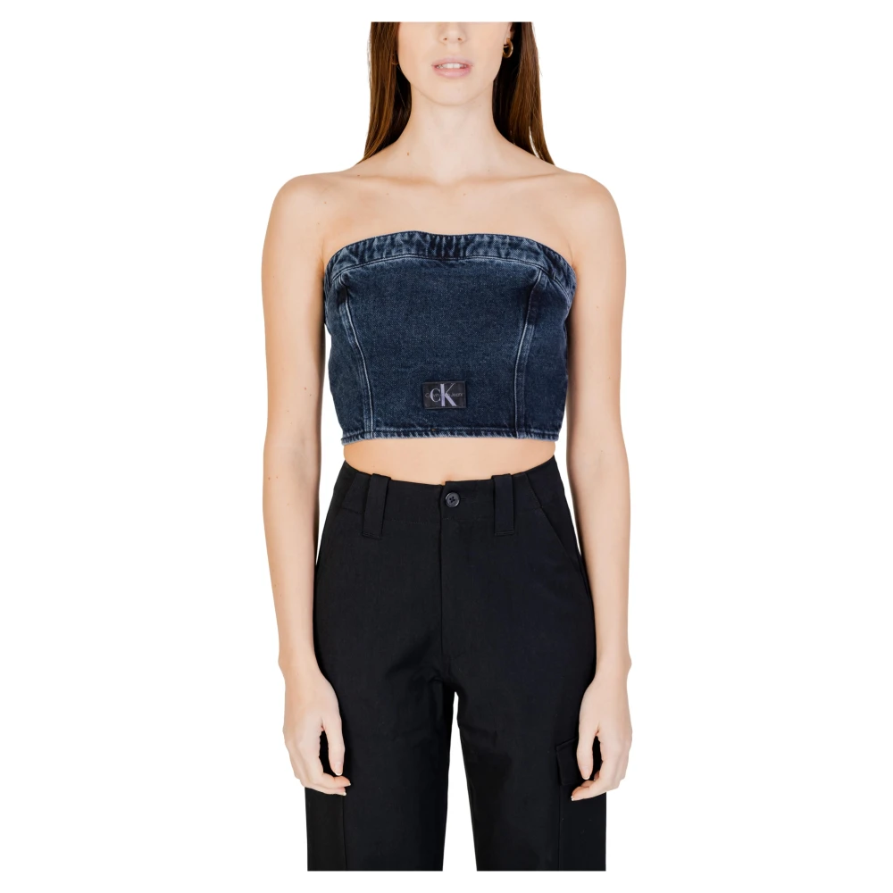 Calvin Klein Jeans Gestreepte Denim Tube Top Blue Dames