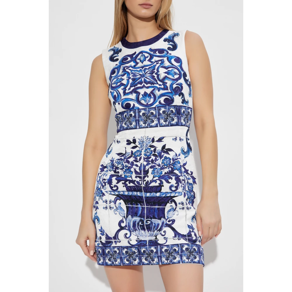 Dolce & Gabbana Majolica print jurk Blue Dames