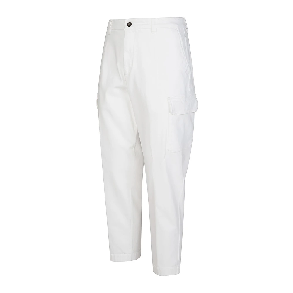 Eleventy Men's White Slim-Fit Trousers, W32, Cargo Army Relax Fit Cotton Trousers