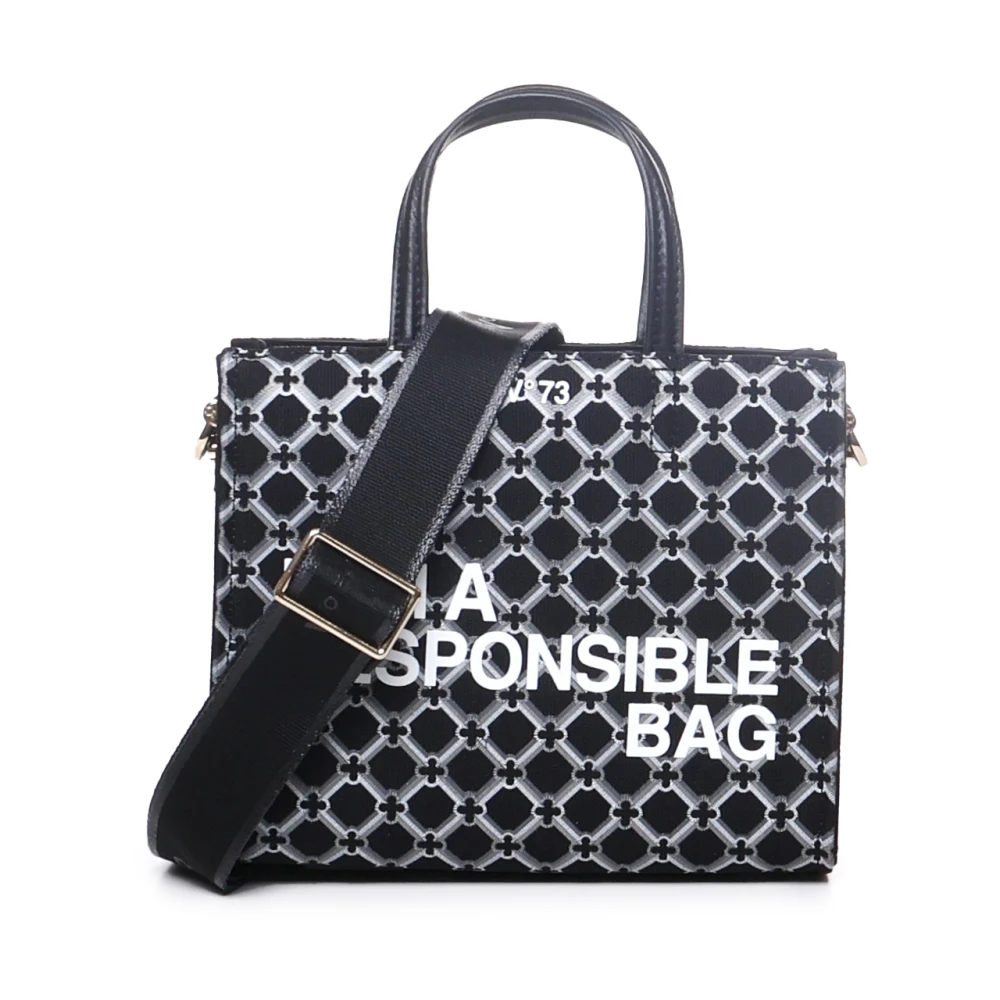 V73 Zwarte Geometrische Print Eco-Vriendelijke Tas Black Dames