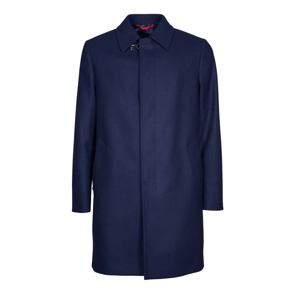 Fay Blauwe Wol Kasjmier Jas Aw24 Blue Heren