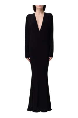 elegant-black-v-neck-long-sleeve-dress
