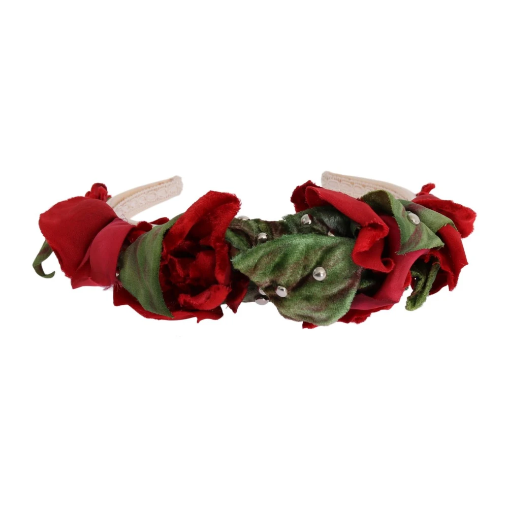 Dolce & Gabbana Blommiga Rosor Pärlad Tiara Hårband Multicolor, Dam