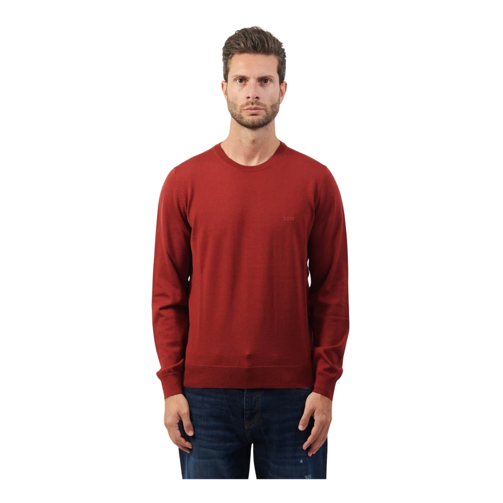 Hugo Boss Geborduurd Logo Crew Neck Sweater Red Heren