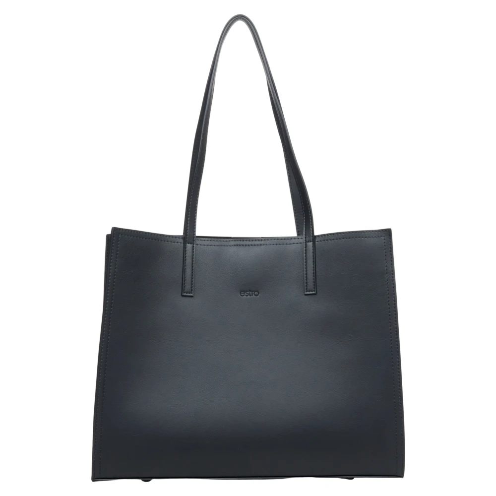 Estro Dames Zwarte Leren Shopper Tas met Matte Afwerking Er00115673 Black Dames