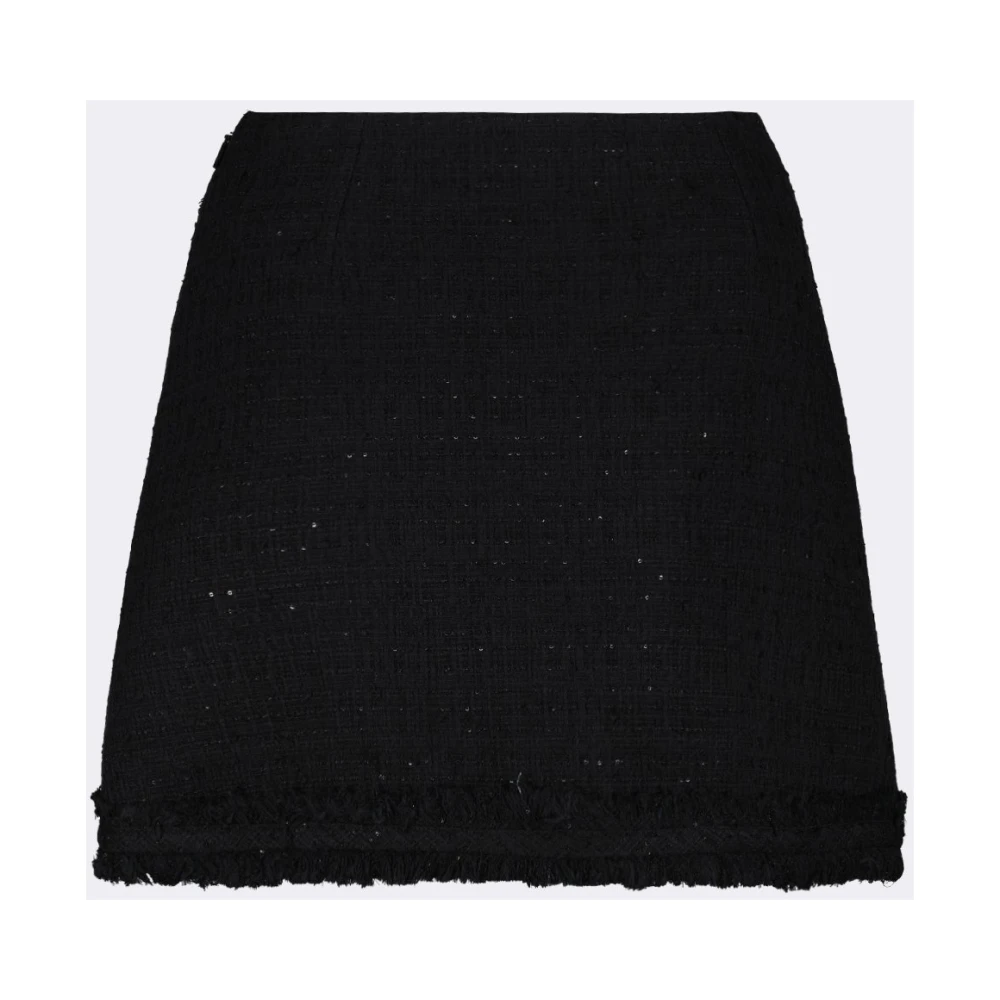 Versace Tweed Korte Rok Raffelranden Black Dames
