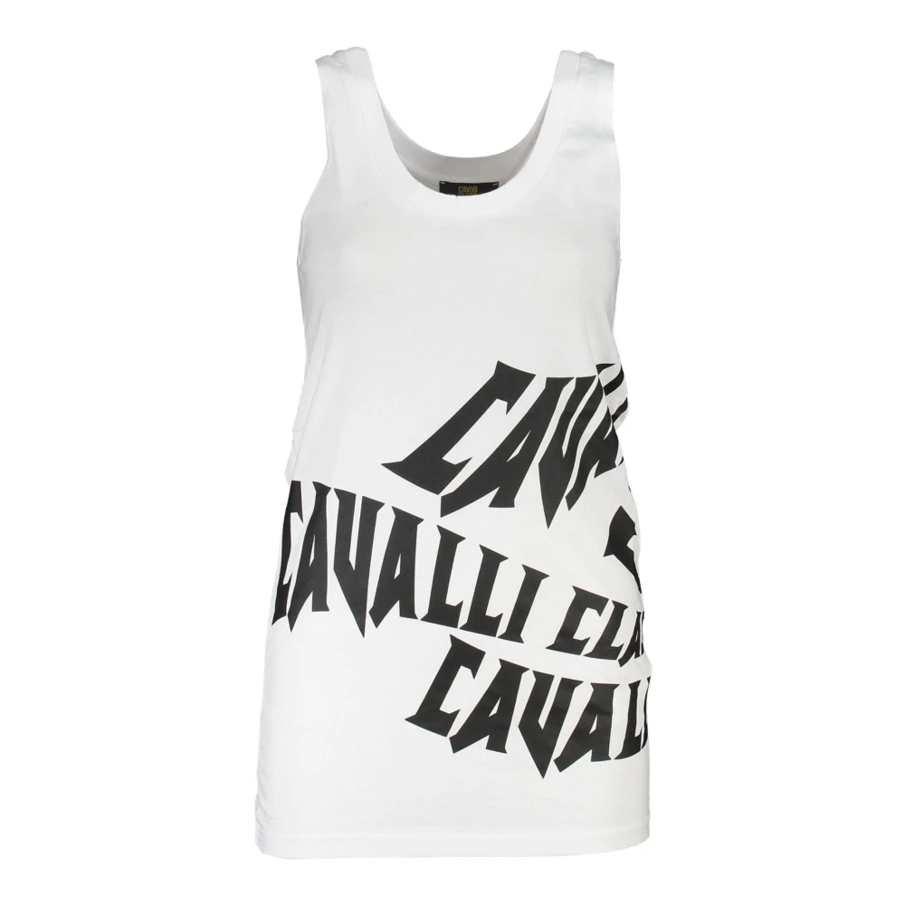 Cavalli Class Women's White Sleeveless Tops, Xs, Cotton Tank Top With Print