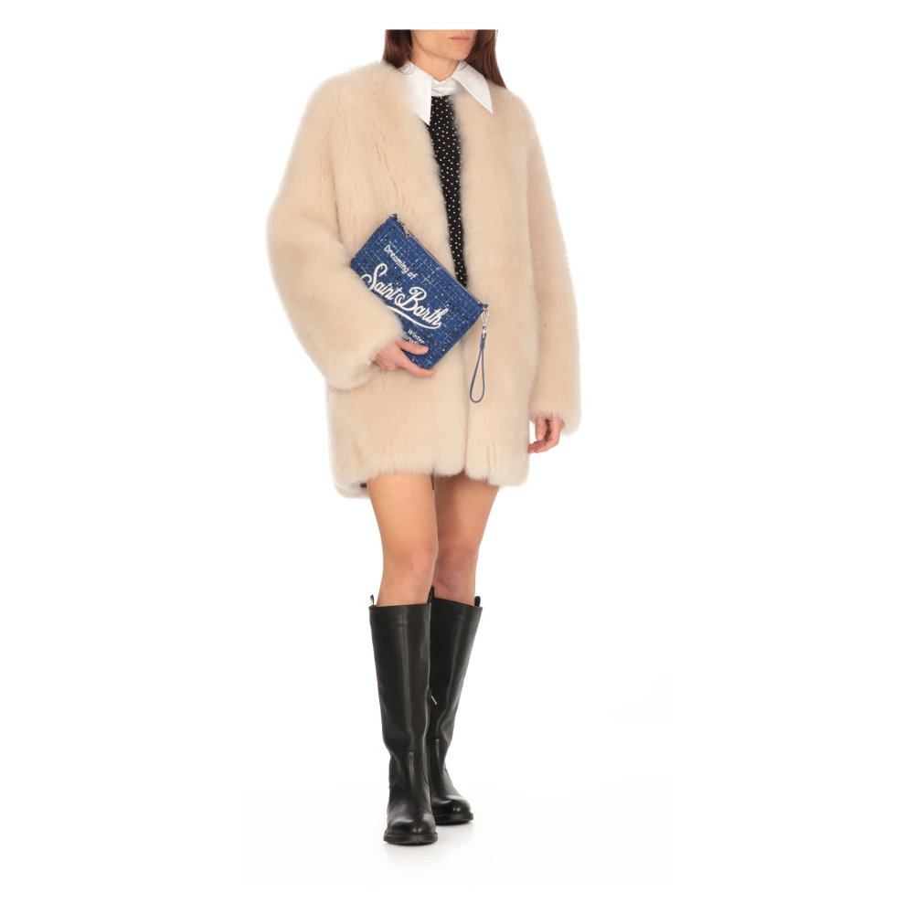 Saint Barth Blauwe Tweed Paillet Clutch Tas Blue Dames