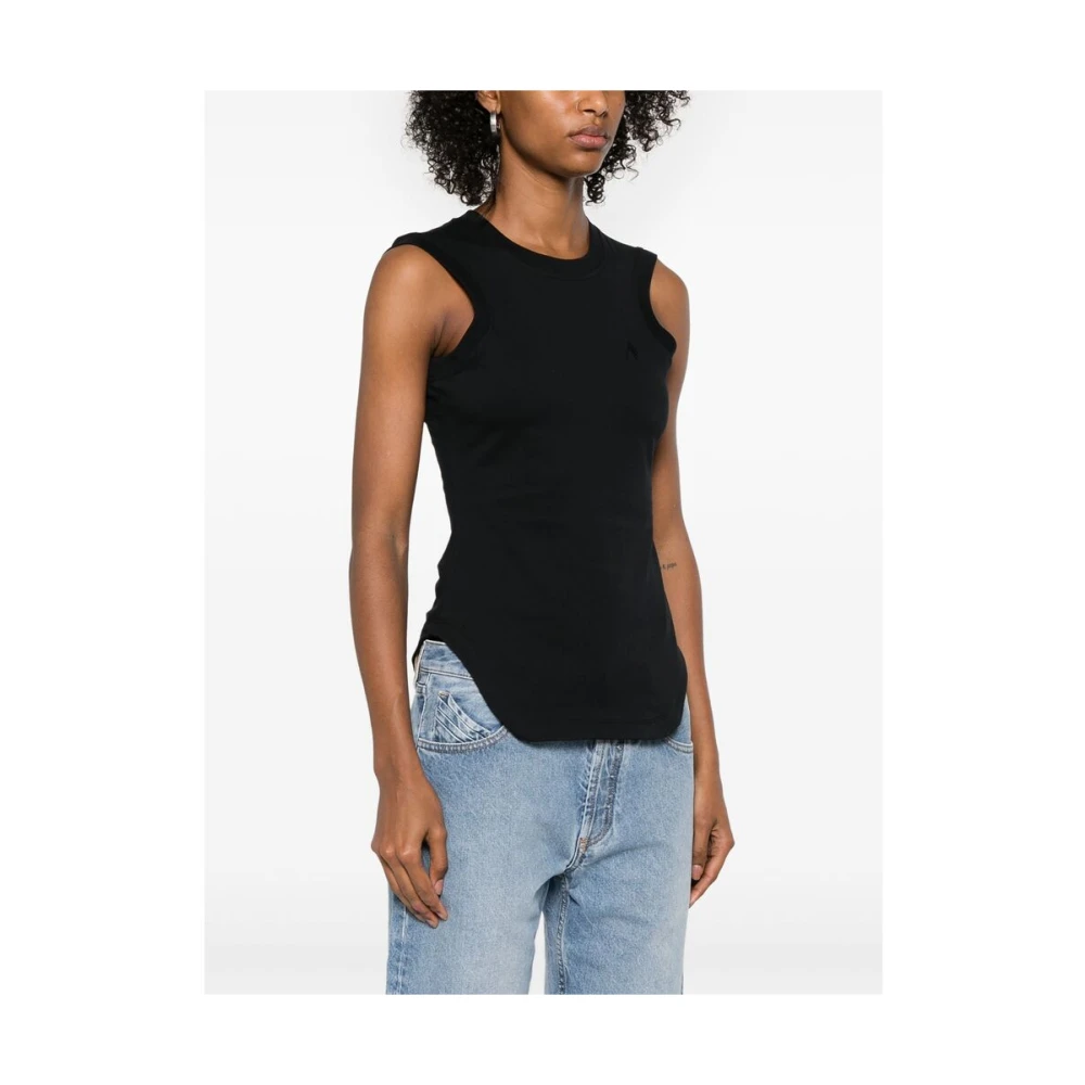 The Attico Zwarte Mouwloze Geborduurde Top met Ronde Hals Black Dames