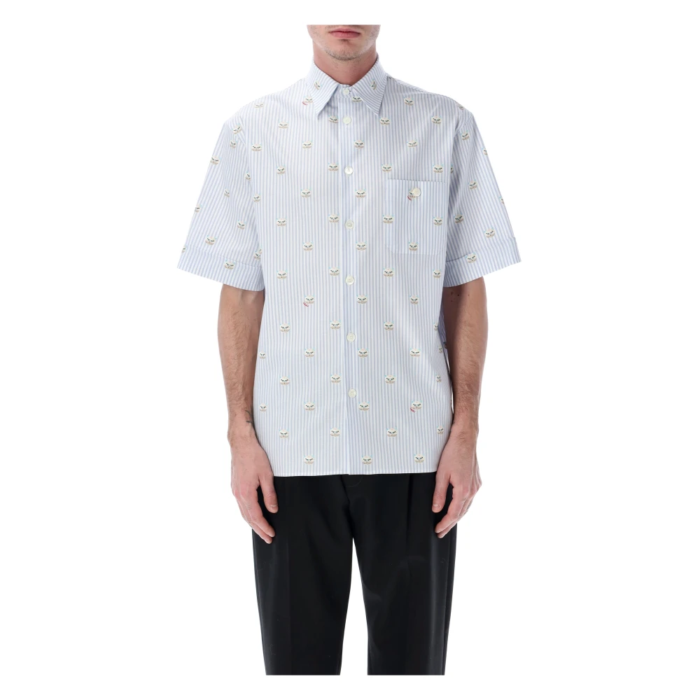 Valentino Garavani Oxford Cotton Shirt With Le Chat De La Maison Print - Male - Short Sleeve Shirts - Blue - L - Shirts