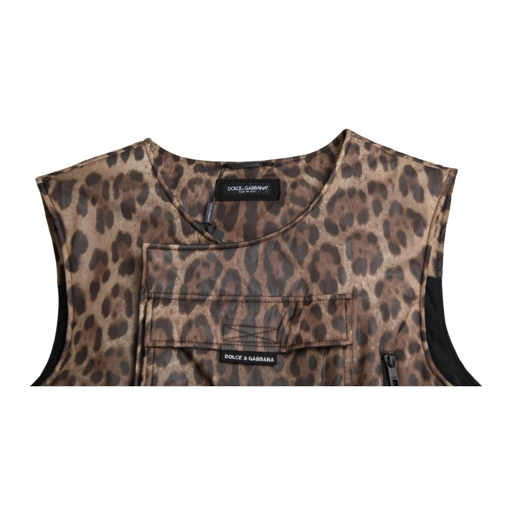 Dolce & Gabbana Leopard Zijden Mouwloze Sportswear Vest Brown Heren