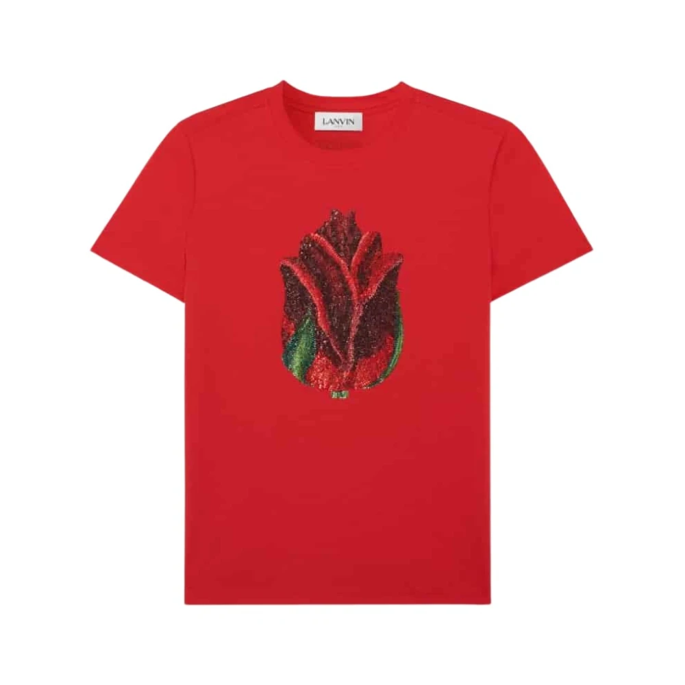 Lanvin Rose Hotfix Stone T-Shirt Red Dames