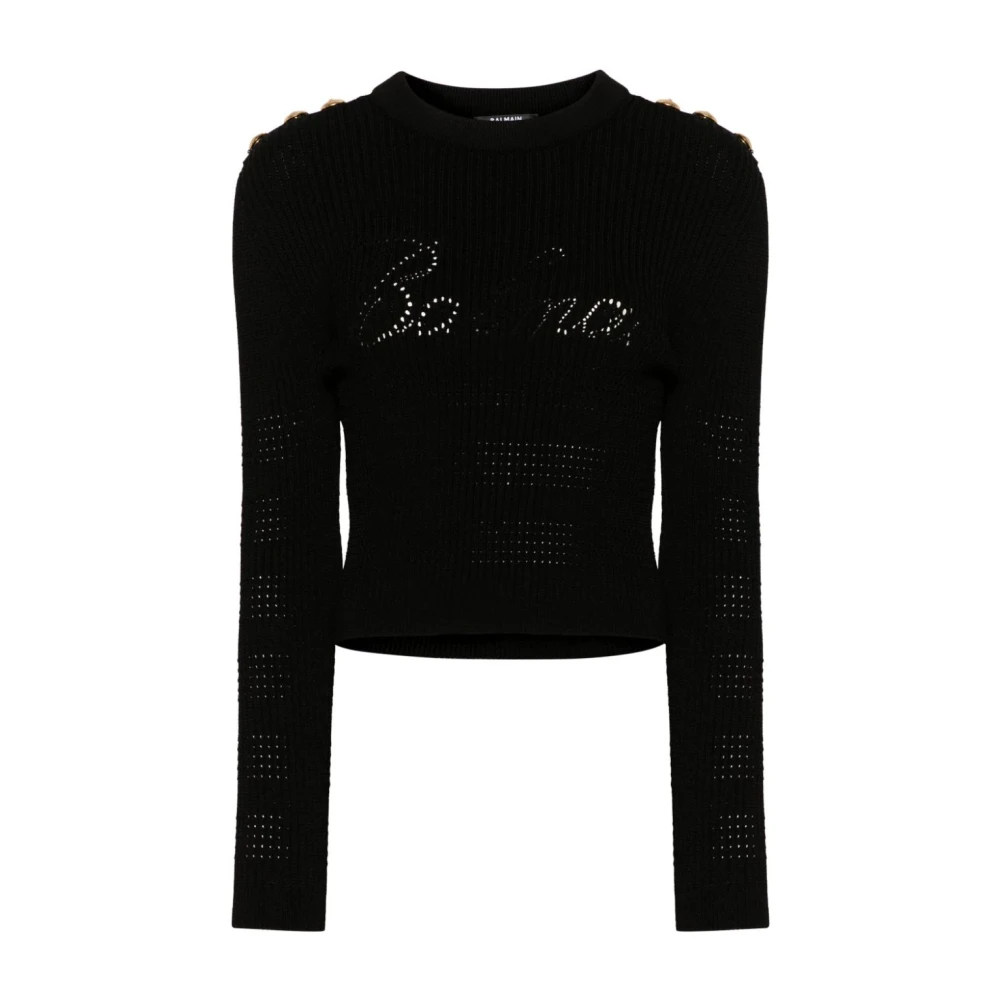 Balmain Zwarte Sweaters met Signature Trompe-lœil Logo Black Dames
