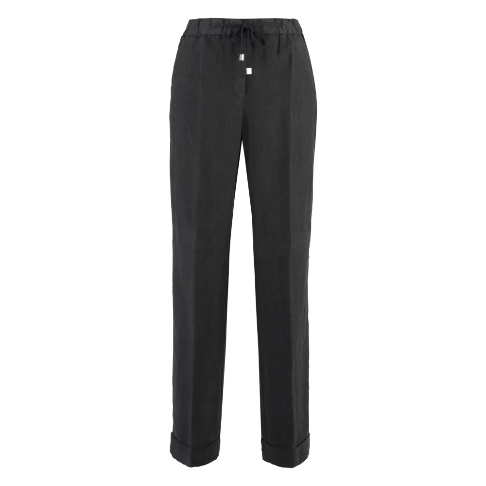 PESERICO Wijde Linnen Broek met Omgeslagen Zoom Gray Dames
