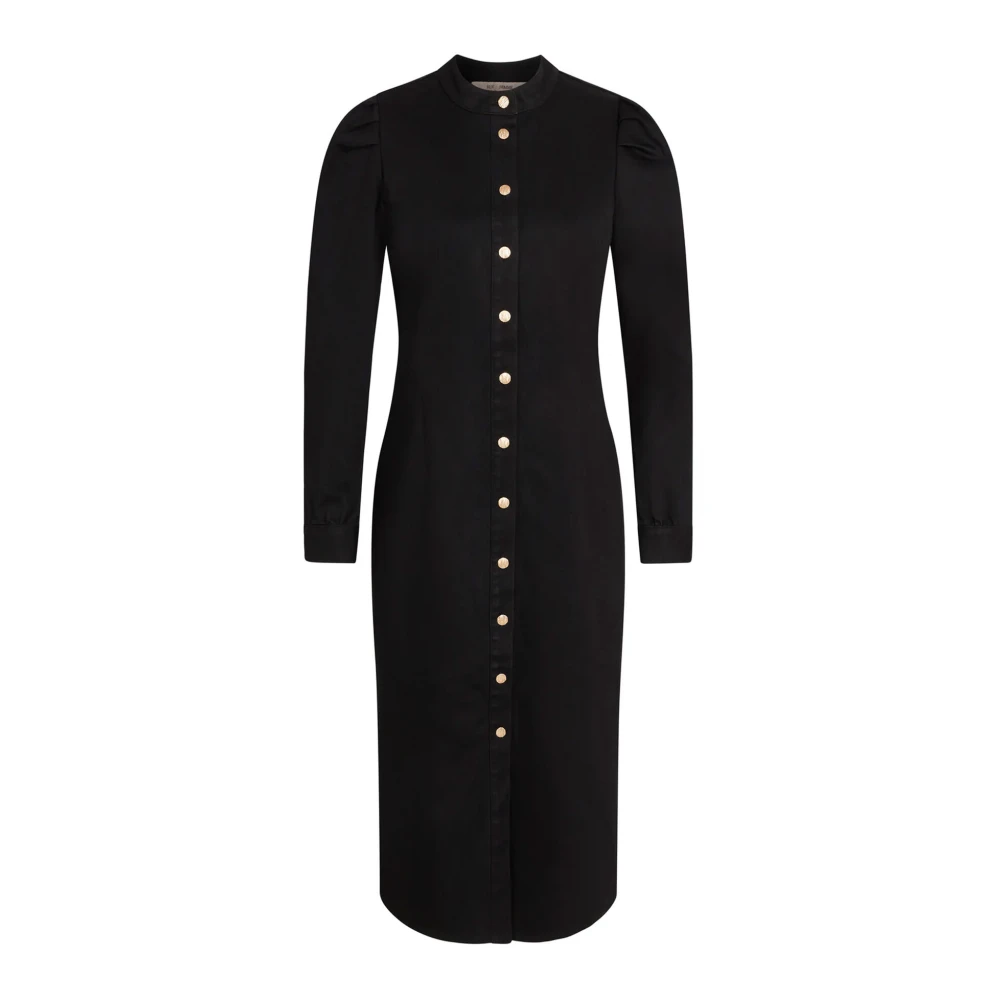 RUE de Femme Zwarte Midi Jurk met Opstaande Kraag Black Dames