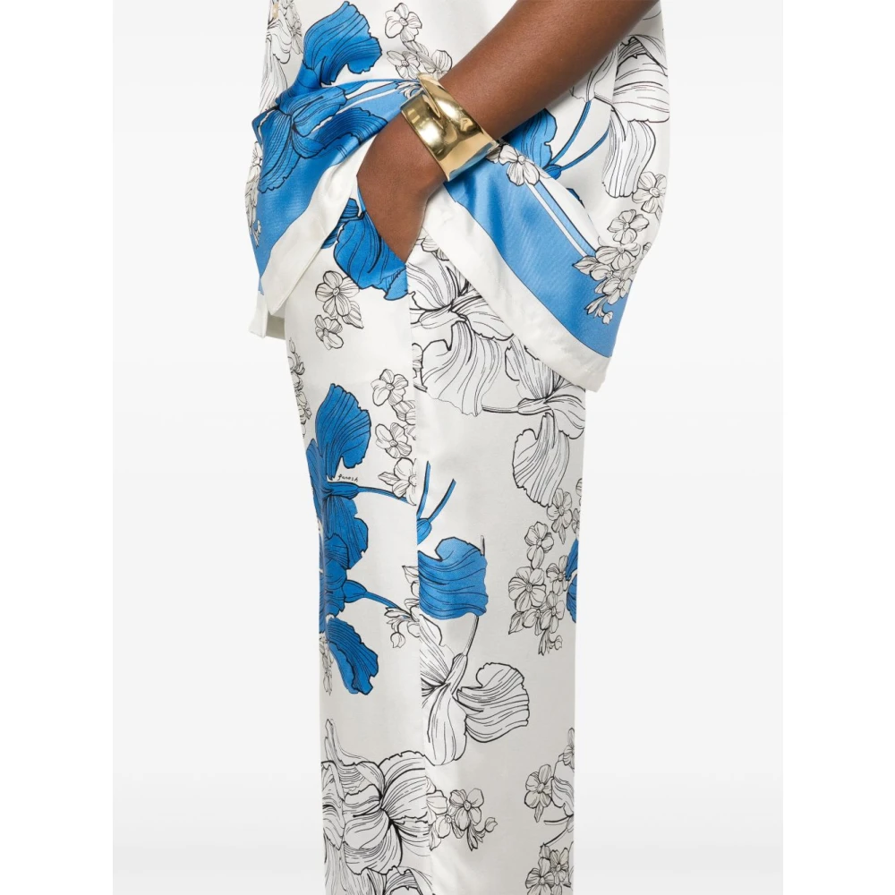 P.a.r.o.s.h. Blauwe broek met bloemenprint en elastische tailleband Blue Dames