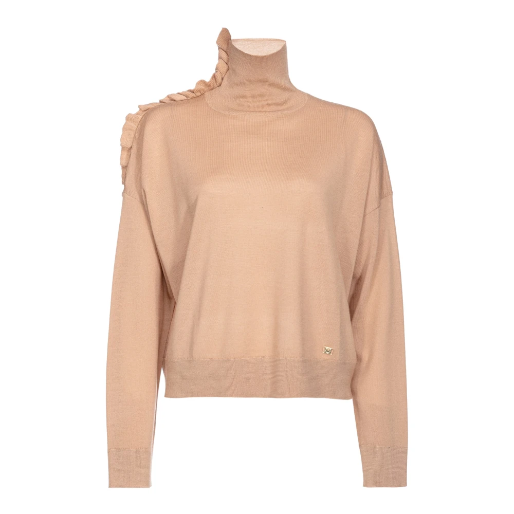 Pinko Beige Gerimpelde Wollen Coltrui Beige Dames