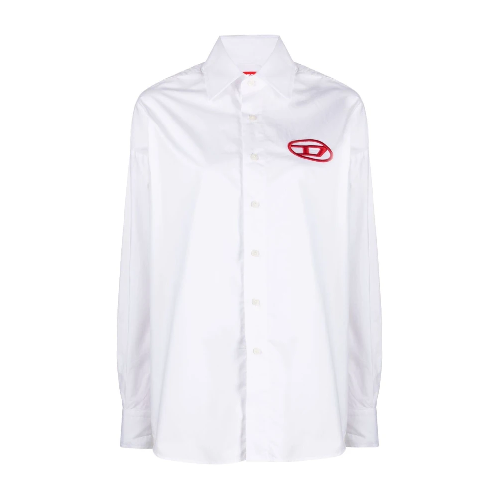 Diesel Oval D-Geborduurd Katoenen Overhemd White Dames