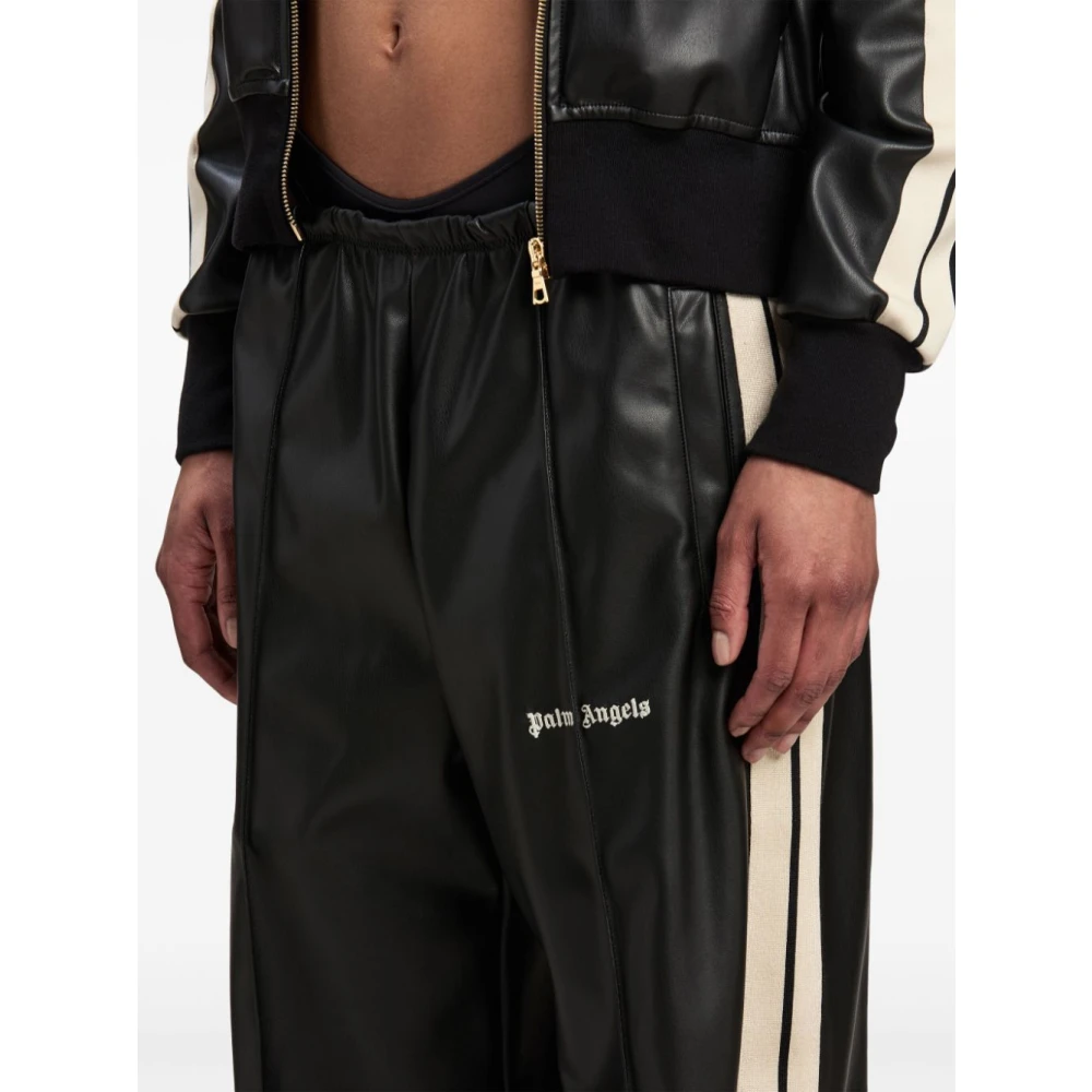 Palm Angels Zwarte leren wijde broek Black Dames