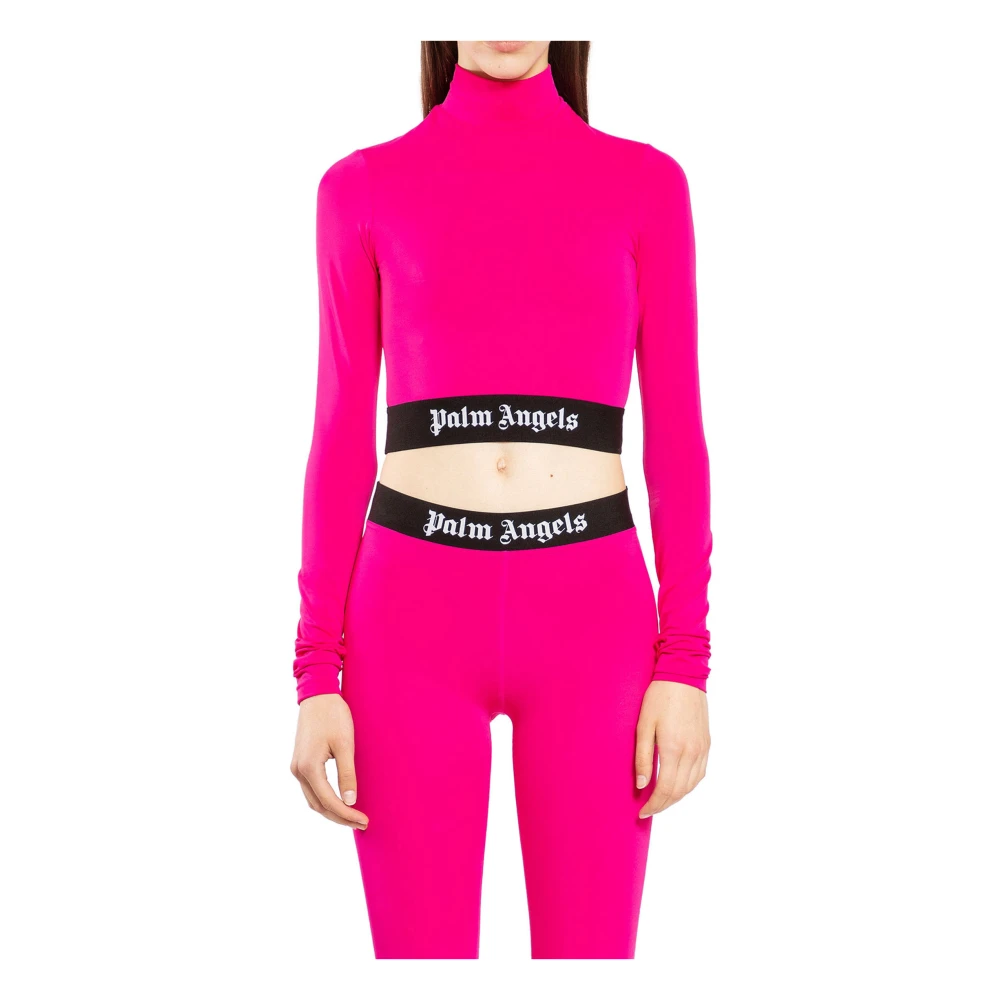 Palm Angels Logo Mockneck Top Fuchsia Lange Mouw Pink Dames