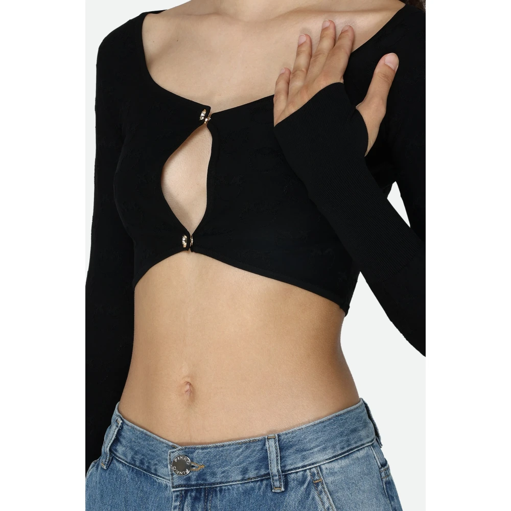 pinko Zwarte Crop Cardigan met Duimgat Black Dames