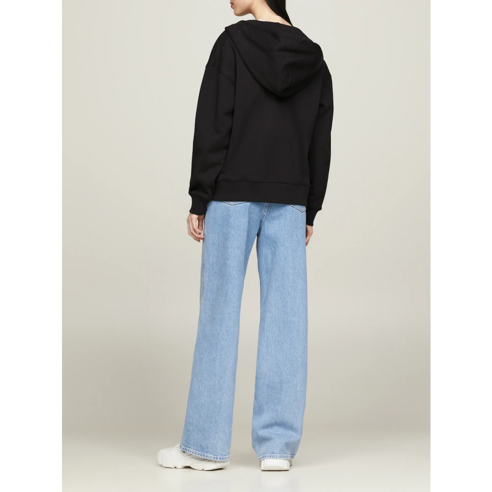 Tommy Jeans Zwarte Rits Hoodie Badge Trui Black Dames