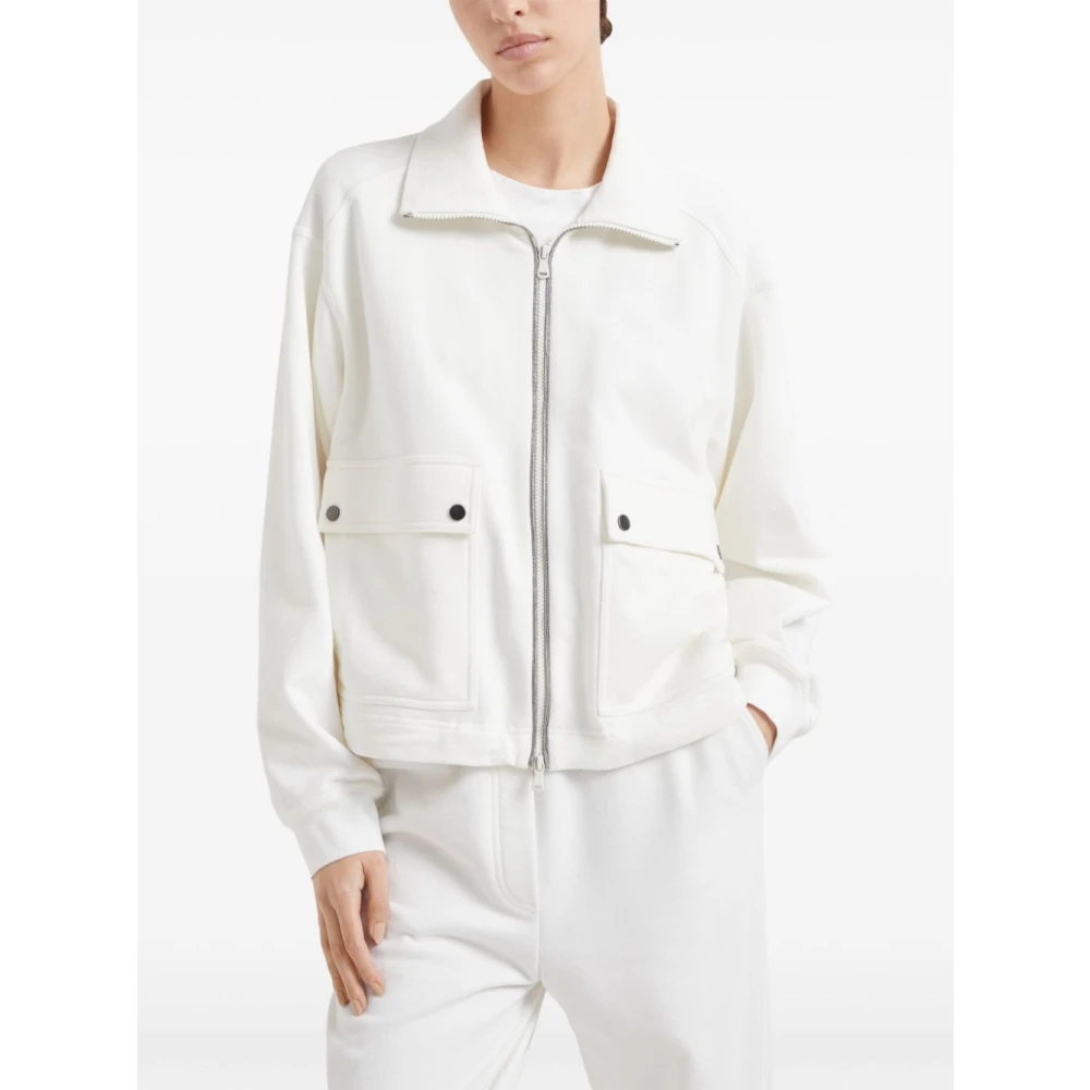 BRUNELLO CUCINELLI Witte Katoenen Trui met Monili Ketting White Dames